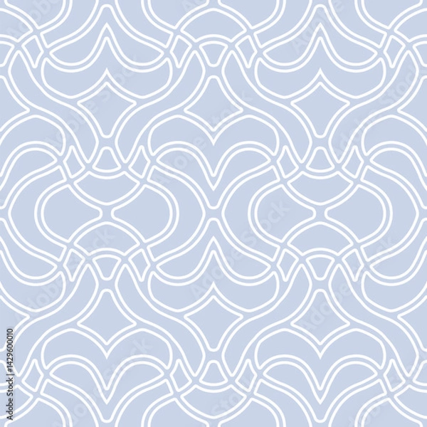 Fototapeta Luxury vector seamless pattern in oriental style. Elegant mesh, grid, lattice, thin curved lines. Abstract geometric ornament. Subtle blue and white background texture. Exquisite repeated geo design