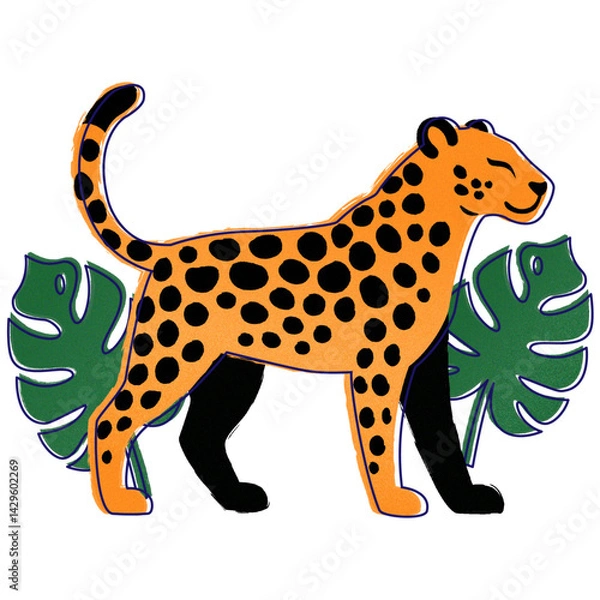 Fototapeta vector illustration of a jaguar with Adam's rib leaf