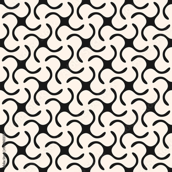 Fototapeta Abstract monochrome geometric seamless pattern. Modern ornament texture with bold curved shapes, wavy grid, distorted surface. Funky groovy black and white background. Repeated vector playful design