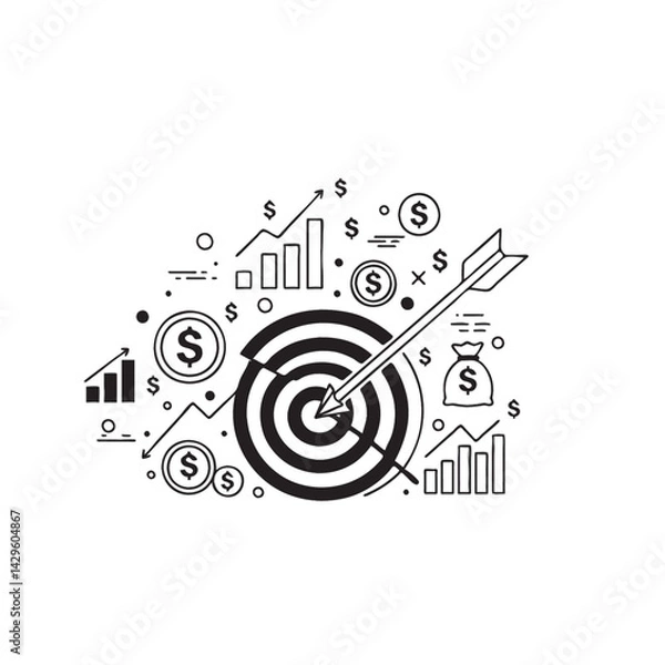 Fototapeta Financial Target Achievement Strategy, Growth, and Profit Maximization