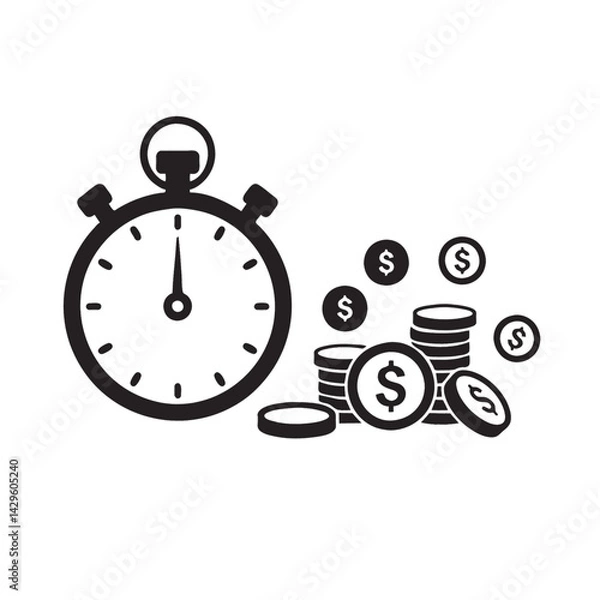 Fototapeta Time is Money Stopwatch and Coin Stacks for Financial Efficiency
