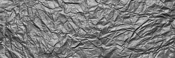 Obraz A textured gray crumpled paper background with natural creases and folds. Ideal for design projects, digital graphics, or creative presentations requiring a vibrant, Long banner.
