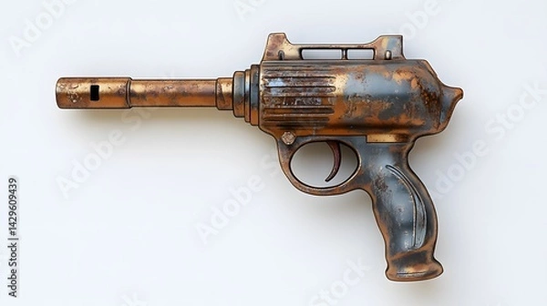 Obraz Rusty steampunk pistol with white background.