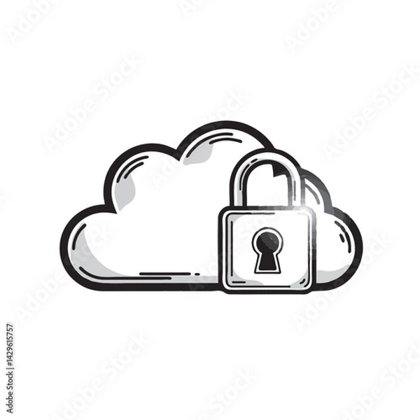 Fototapeta Illustration depicting a cloud computing symbol secured by a padlock