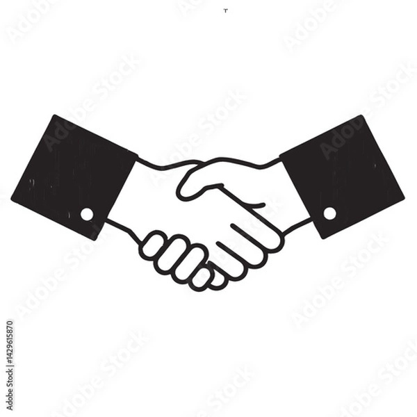 Fototapeta A simple black and white illustration depicts two hands clasped in a firm handshake