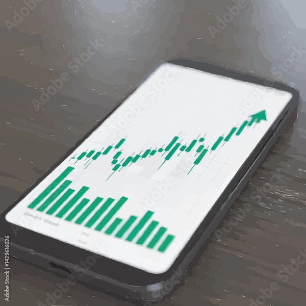Fototapeta Mobile Stock Market Trading App, Green Upward Trend Chart