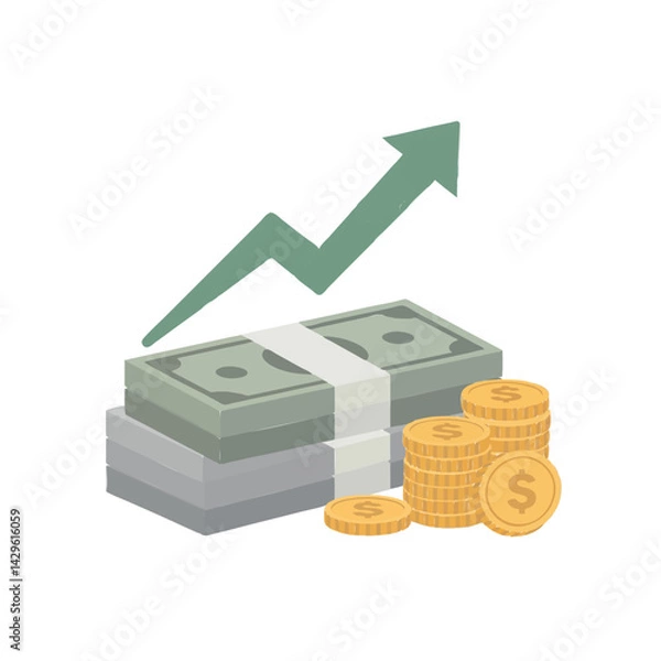 Fototapeta Financial Growth Rising Stack of Cash and Coins Increase