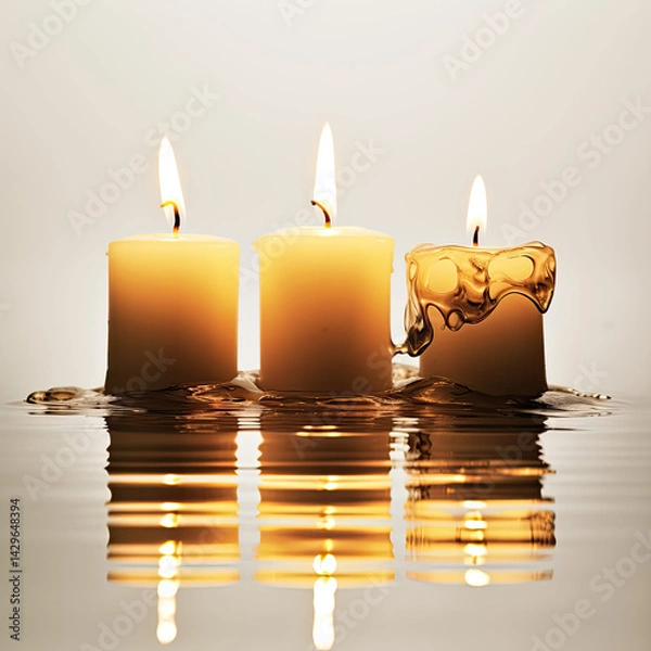 Obraz Artistic Scene with Three Melted Candles in a Row, Warm Glow on transparent background