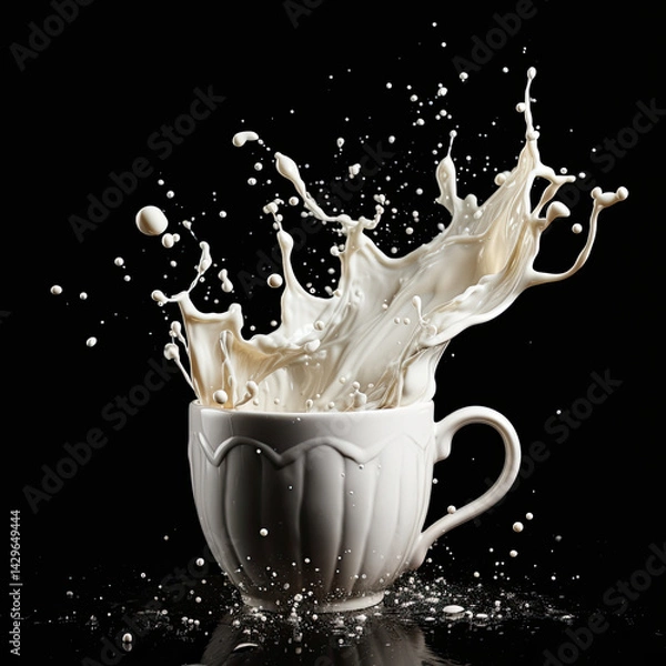 Obraz Close-up of a Vintage Ceramic Cup with Milk in Dramatic Lighting
