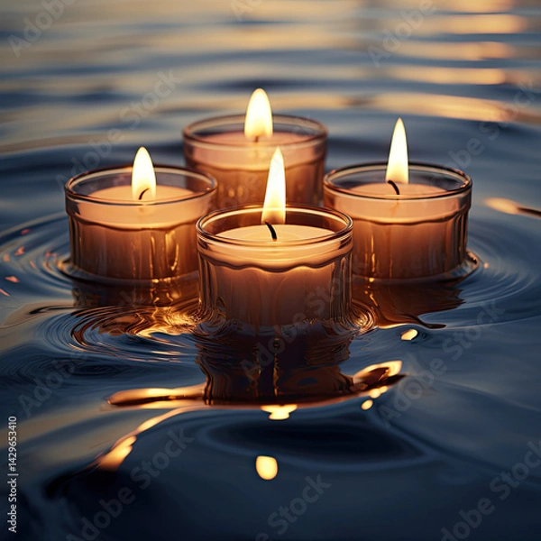 Obraz Three Partially Melted Candles with Glowing Flames Placed Elegantly
