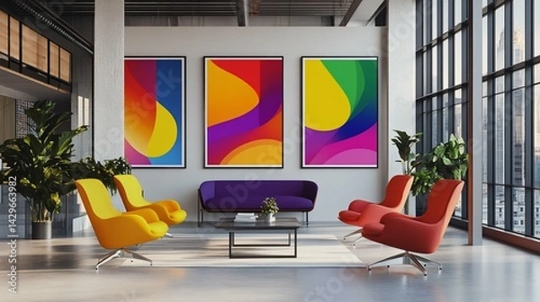 Fototapeta Modern Loft Interior With Colorful Art perfect for professional portfolio pieces