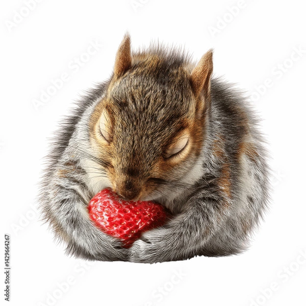 Obraz Adorable Squirrel Napping with Strawberry