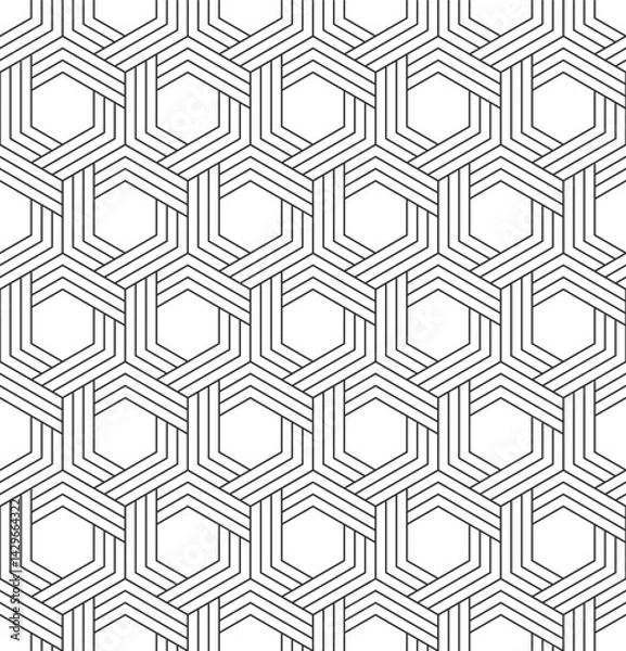 Fototapeta Seamless geometric pattern of overlapping hexagons and striped lines in modern style.