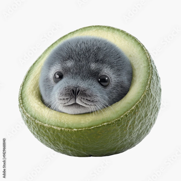 Fototapeta Adorable Seal Pup Nestled in a Juicy Avocado Half