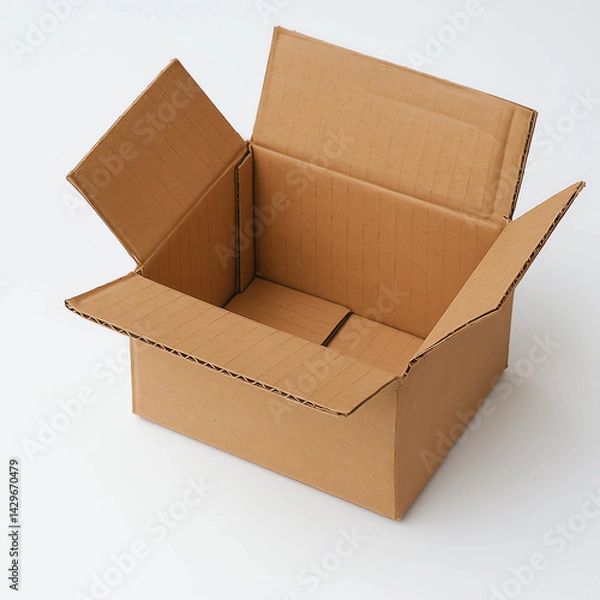 Fototapeta open cardboard box, empty cardboard box, cardboard box isolated on white