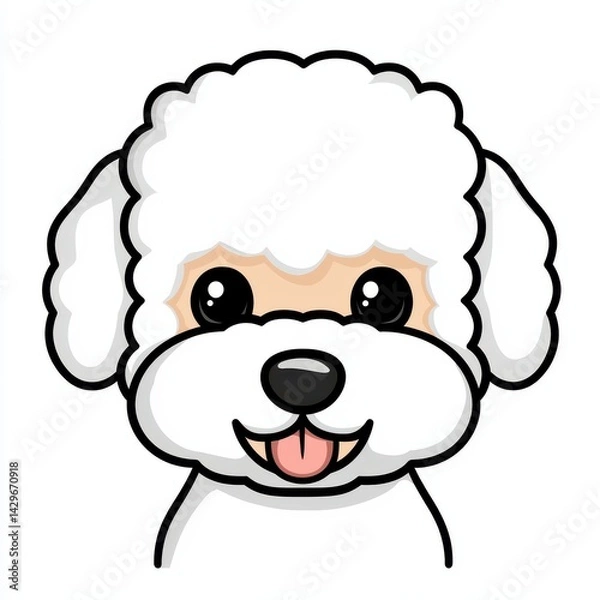 Fototapeta Cartoon illustration of a cheerful Bichon Frise dog with fluffy white fur and a pink tongue