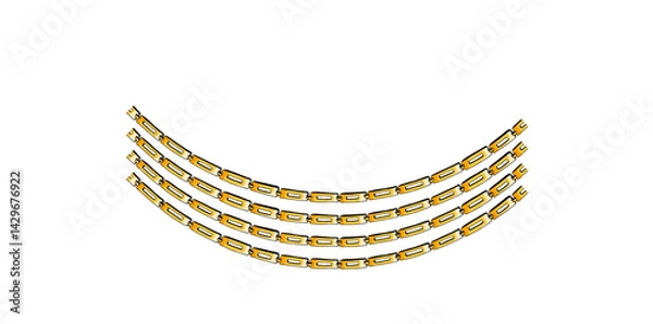 Fototapeta Multilayer Gold Chains Necklace On White Background, Drawing Style Art Jewelry Vector Illustration.	