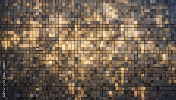 Fototapeta Abstract textured background of square mosaic tiles with iridescent sheen