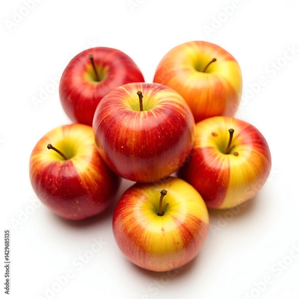 Fototapeta A group of 5 fresh aple arranged closely together on a clean white background