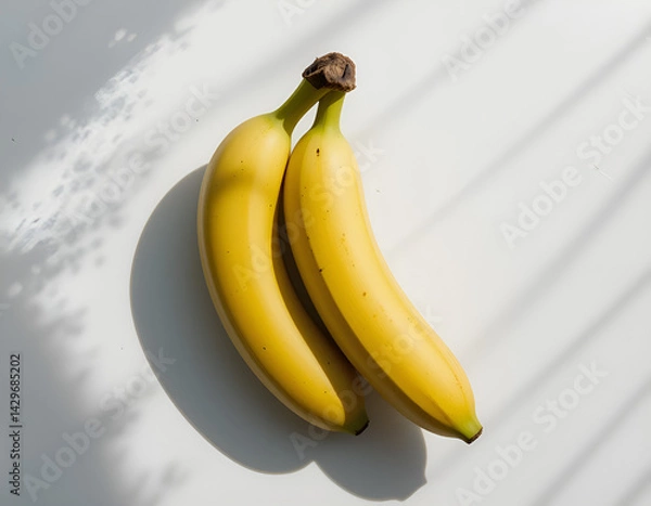 Fototapeta A group of 2 fresh yellow and green banana arranged closely together on a clean white background