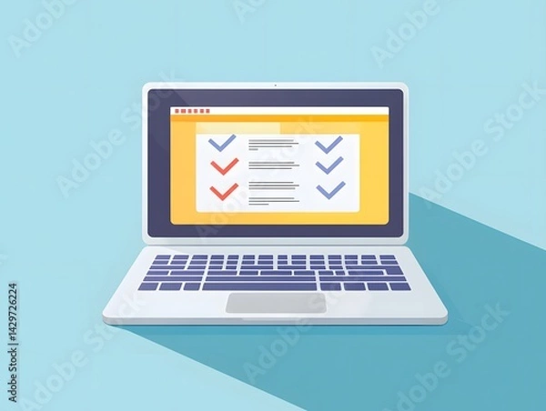 Fototapeta Laptop Displaying Checklist:  Flat Design, Online Task Management