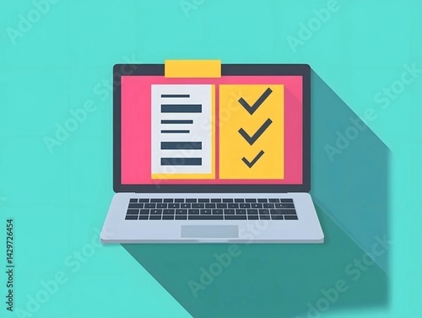 Fototapeta Laptop Screen Displays Checklist: Flat Design Illustration