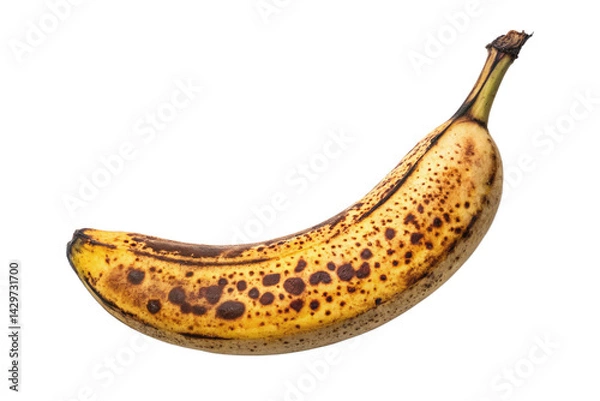 Fototapeta Overripe banana with dark spots, on isolated transparent background - generated by ai