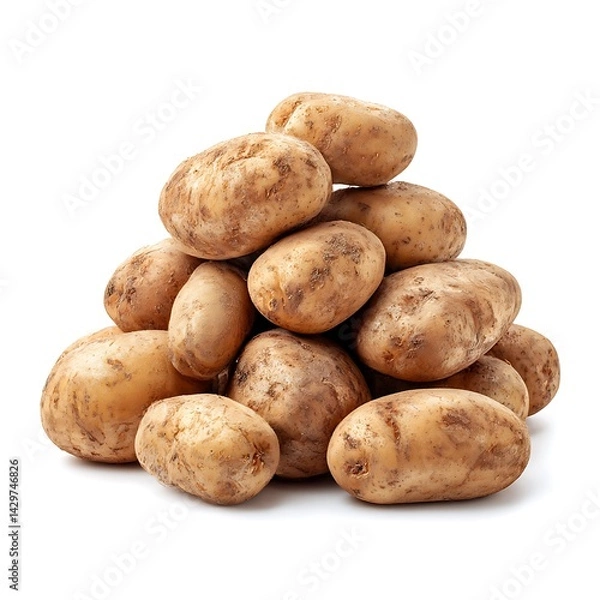 Obraz Pile of fresh raw potatoes stacked together, isolated on white background
