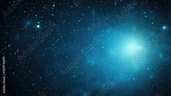 Fototapeta Vast Cosmic Space with Twinkling Stars and a Glowing Blue Nebula Radiating Light