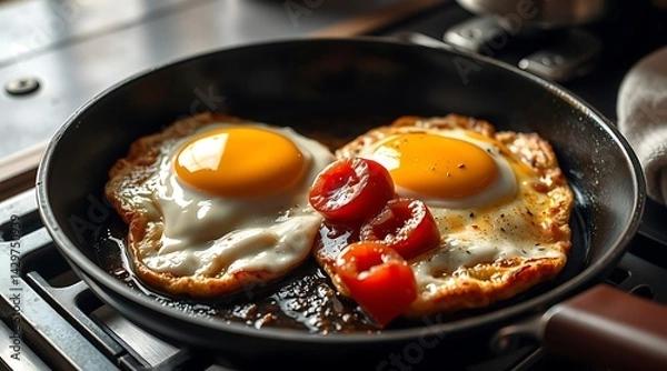 Fototapeta Sunny Side Up Eggs with Tomatoes: A Delicious and Nutritious Breakfast