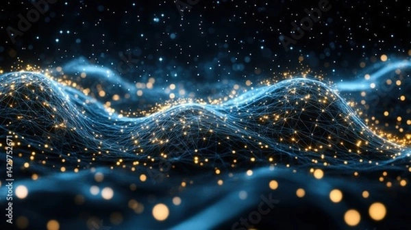 Obraz Abstract Digital Landscape with Glowing Particles and Lines