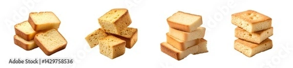 Fototapeta Set of stacked baked goods in different shades of light brown and yellow biscuits, isolated on transparent background
