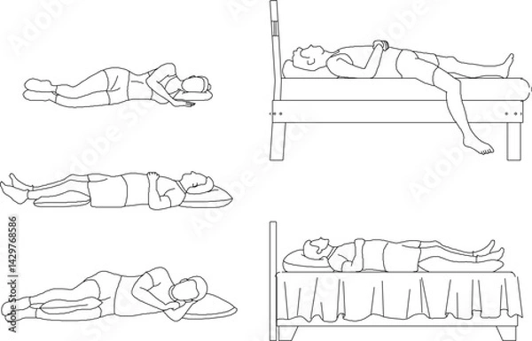 Fototapeta silhouette design vector illustration sketch of a person doing activities lying down sleeping to rest