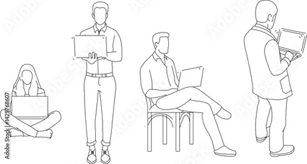 Fototapeta silhouette design vector illustration sketch of a person doing activities using a laptop