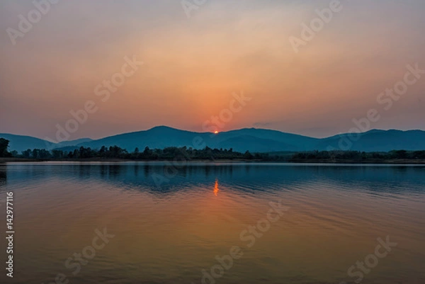 Fototapeta Huai Sak lake at sunset in Chiang Rai,Thailand