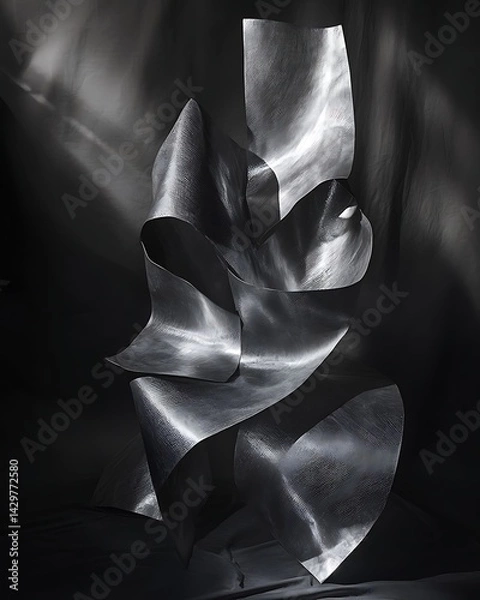 Fototapeta Abstract Metallic Sculpture with Flowing Forms and Dynamic Light