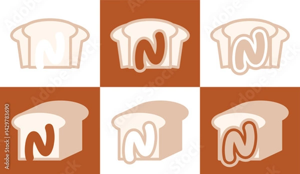 Fototapeta Letter N white bread. This logo combines letters and white bread. Suitable for bread shops, bakery, cafe, and the like.