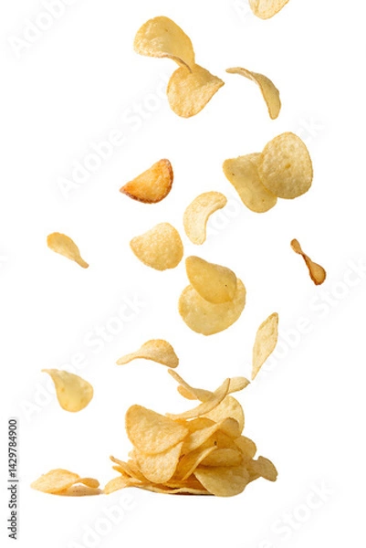 Obraz Transparent Background Floating Potato Chips, Isolated PNG Image


