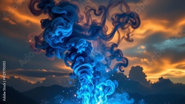 Obraz A cascade of intense, azure sparks erupts, each a fleeting star against a backdrop of gathering gloom