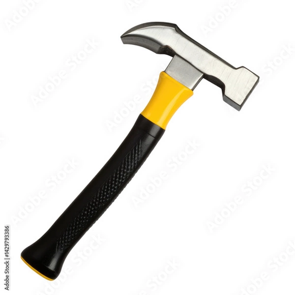 Fototapeta Yellow-handled hammer for DIY projects, woodworking, and home repairs in a bright, clean setting. on transparent background