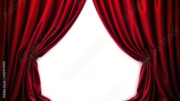 Fototapeta Bold waves of crimson fabric surge and undulate as the heavy curtain is drawn open