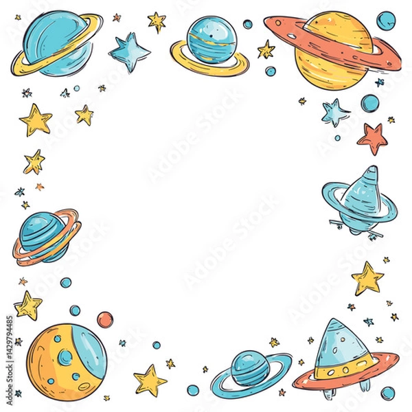 Fototapeta Outer Space Frame with Planets and Stars