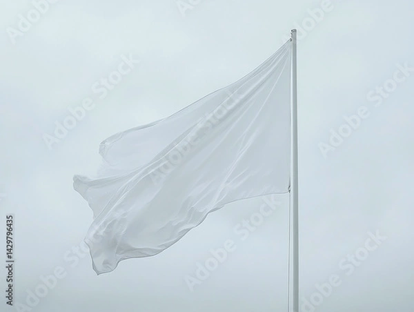 Fototapeta White flag waving in the wind a peaceful surrender symbol image sky art day wave grey calm hope pure soft view cloth