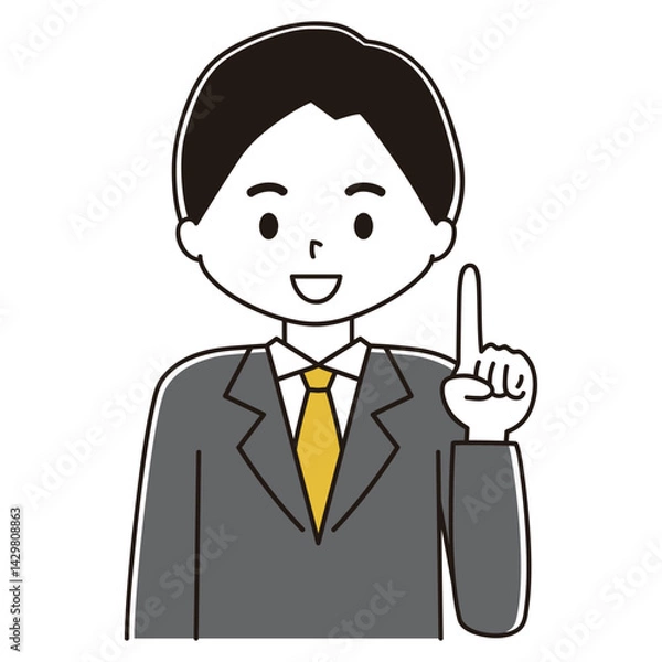 Fototapeta 指差しするスーツ姿の男性のイラスト　笑顔　真上