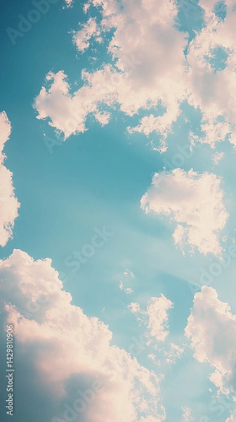 Fototapeta Sky blue gradient with soft bokeh floating upwards