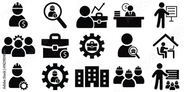 Obraz Workplace Icons Collection – Job, Team Collaboration, and Safety Essentials | Vector Set
