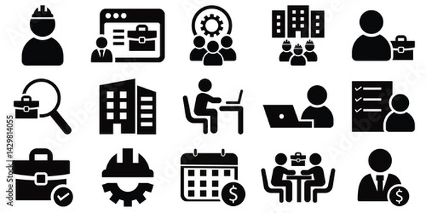 Obraz Workplace Icons Collection – Job, Team Collaboration, and Safety Essentials | Vector Set