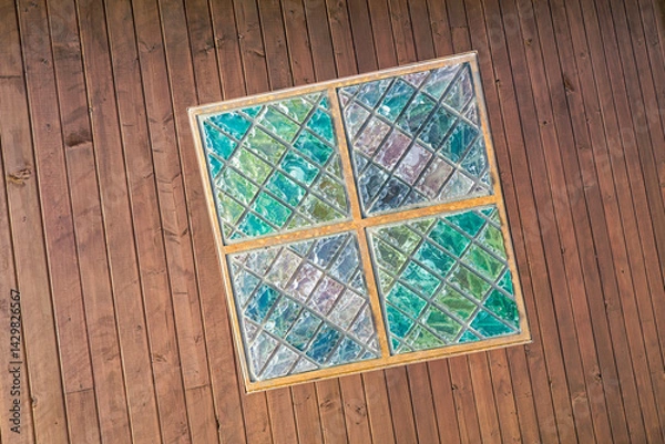 Obraz The bottom of a square multicolored crystal chandelier