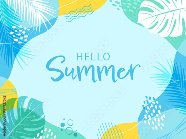 Obraz 夏のトロピカルな背景フレーム_文字あり_ベクターイラスト