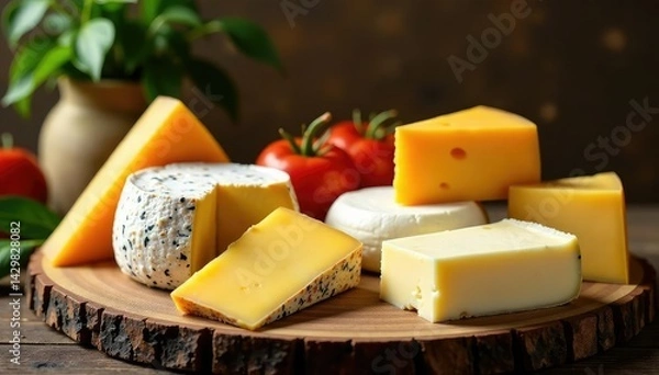 Obraz Artisanal cheese selection, minimalist display, food, plate, cream cheese